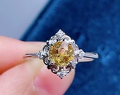 Yellow Citrine Promise Ring Solid Sterling Silver Ring CZ Diamond Gemstone Ring November Birthstone Citrine Jewelry Free Engrave