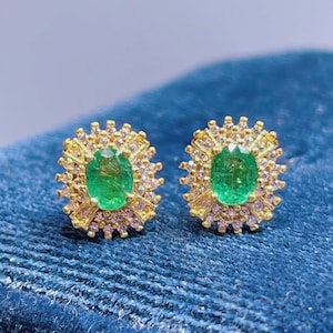 Emerald Earrings | 18K Gold Earrings | Emerald Jewelry | May Birthstone | Customize Earrings Gift for Her