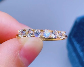Natural Moonstone Ring, 3mm Genuine Moonstone, June Birthstone Ring, Gold Moonstone Ring, Stacking Ring, Anniversary Gift for Women