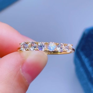 Genuine Moonstone Stacking Ring: 18K Gold Plated Sterling Silver