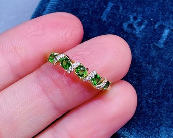 Handmade Chrome Diopside Band Ring: Gold Plated Stacking Ring