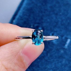 London Blue Topaz Ring | Sterling Silver Simple Ring | Genuine Topaz Birthstone | Personalized Gift For Her