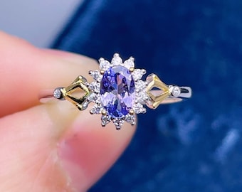 Natürlicher Tansanit Sterlingsilber Ring: Dezember Geburtsstein