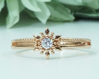 Dainty Snowflake Design Ring, Rose Gold Color Ring, Shining CZ Diamond Ring, Adjustable Ring, Promise Ring, Anniversary Gift for Women