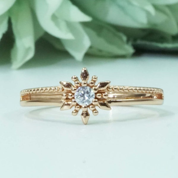 Dainty Snowflake Design Ring, Rose Gold Color Ring, Shining CZ Diamond Ring, Adjustable Ring, Promise Ring, Anniversary Gift for Women