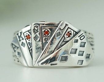 Sterling Silver Playing Cards Ring: Adjustable Poker Ring