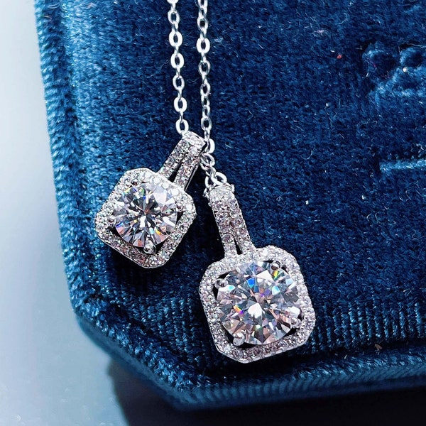 Handgemaakte sterlingzilveren moissaniet-hangerketting: rond geslepen, VVS1 Clarity