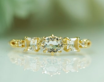 Dainty Quartz Ring | Multi-Quartz Ring Jewelry | Gold Band Quartz | Simple Ring | Statement Ring | Women's Ring | Celebration Gift for Her