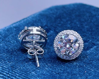1ct/2ct/3ct Moissanite Diamond Earring, Sterling Silver Moissanite Diamonds Studs, Halo Design Earring, Wedding Anniversary Stud for Women