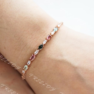 Natürliches Oval Turmalin Armband: Rose vergoldetes Sterling Silber