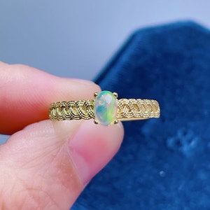 White Opal Ring | Dainty Oval Opal Gemstone Ring | October Birthstone | Raw Opal Jewelry | Real Opal | Promise Ring | Stackable Ring Opal