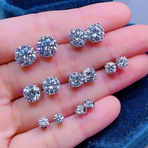 Pendientes de moissanita de corte redondo de 0,1 a 3 ct, incoloros, VVS1, plata de ley.