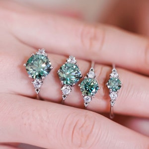 Bague moissanite verte : jonc rond en argent sterling