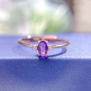 Natural Amethyst Ring, Rose Gold Ring, Minimalist Ring, Stacking Ring, February Birthstone Rings For Women, Delicate Gemstone Ring