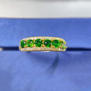 Green Diopside Ring, 3mm Diopside Natural Stone, Sterling Silver Band Ring, Gift for Mom, Anniversary Gift for Her