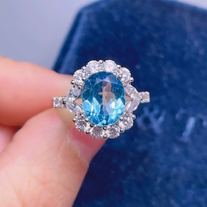 Natural Swiss Blue Topaz Ring |  8x10 mm Raw Topaz Ring | 925 Sterling Silver Band Topaz Ring | Promise Ring | Topaz Jewelry | Gift for Her