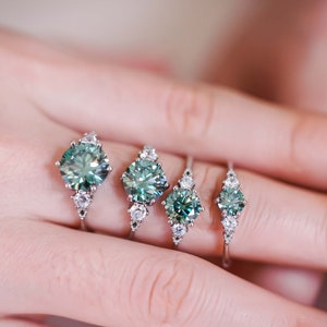 Grüner Moissanit Ring | Brillanter Moissanit Ring | Individuell graviertes Silberband | Jubiläum Ring | Zierlicher Ring für Damen