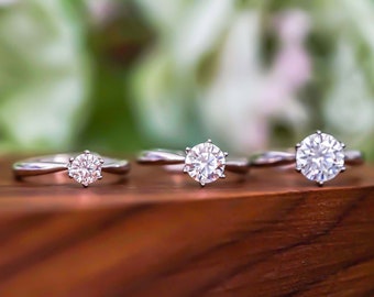 Dainty Round Cut Brilliant Moissanite | Sterling Silver Moissanite Ring | Gift for Her | Engagement Wedding Ring | Women Anniversary Gift