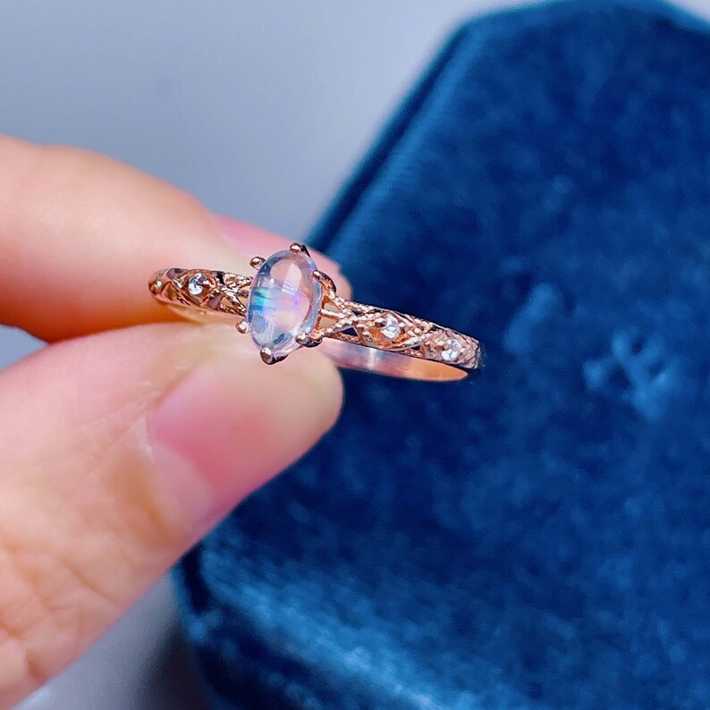Rose Gold Moonstone Ring Dainty Natural Moonstone Ring Etsy