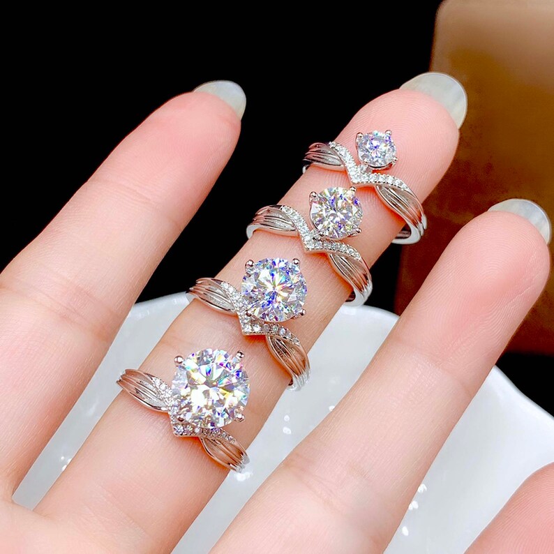 Engagement Ring Handmade Sterling Silver Ring Wedding Ring 3 Ct Brilliant Round Cut Moissanite Jewelry Promise Ring Gift for Her