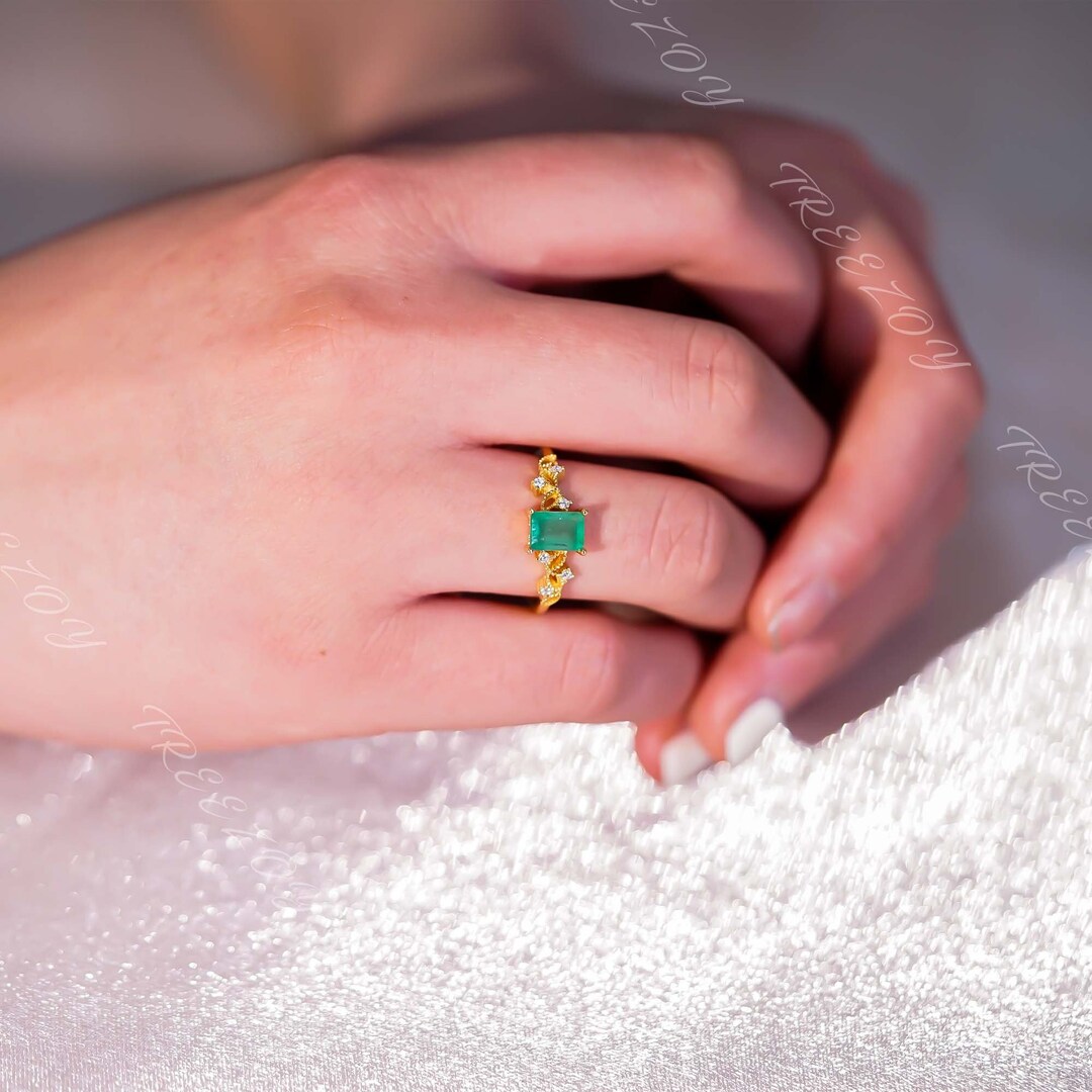 Real Natural Emerald Ring: 18K Gold Plated Sterling Silver, May ...