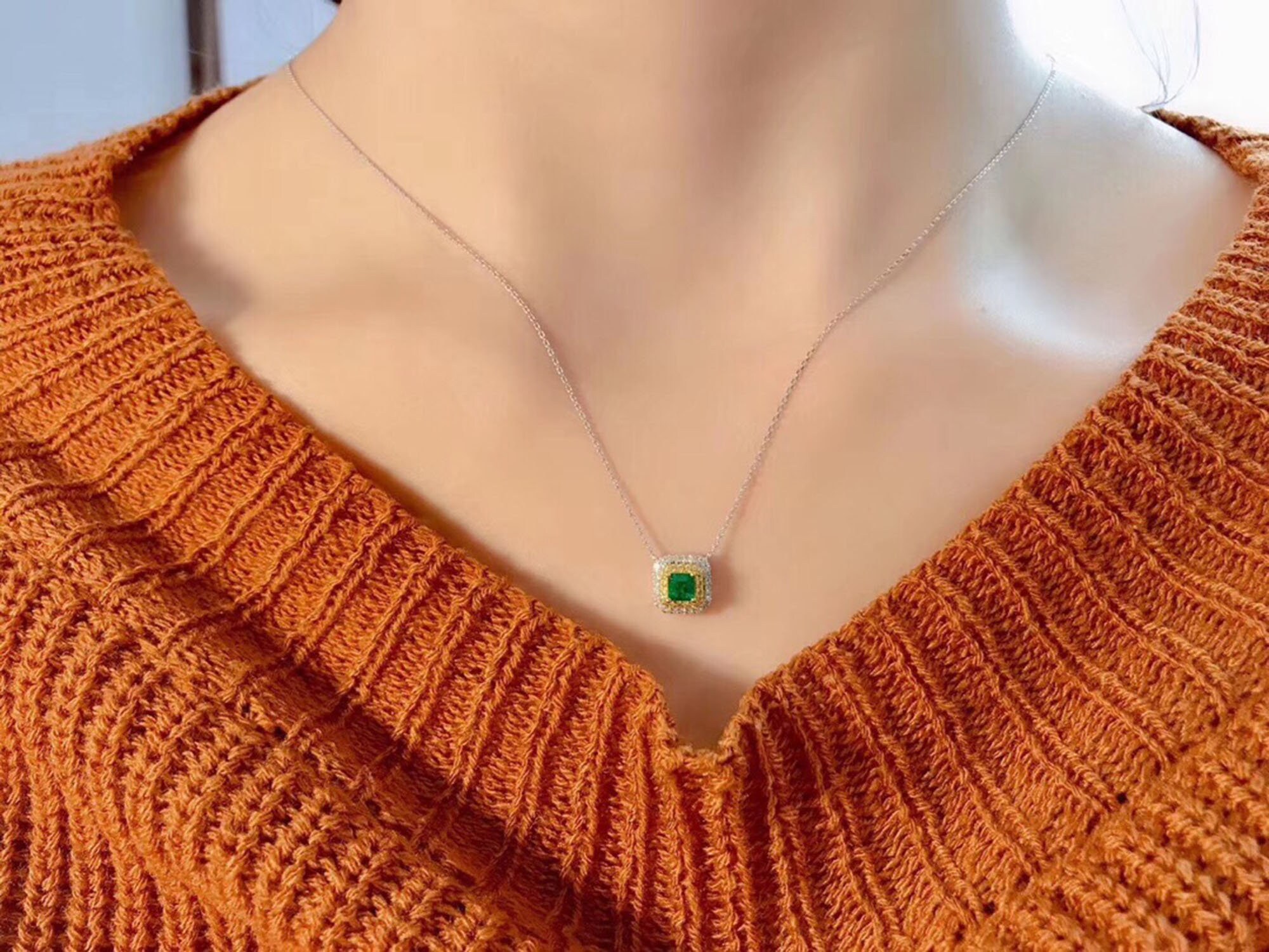 Natural Emerald Necklace Genuine Green Gemstone Pendant Etsy