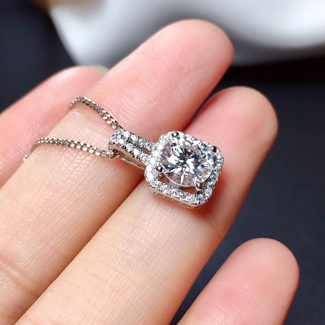 Moissanite Pendant 925 Sterling Silver Pendant Necklace Etsy