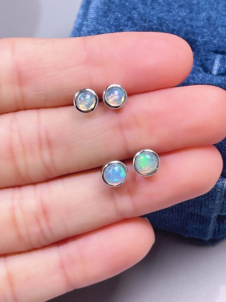 Natural Fire Opal Stud Earring 925 Sterling Silver White Opal Etsy