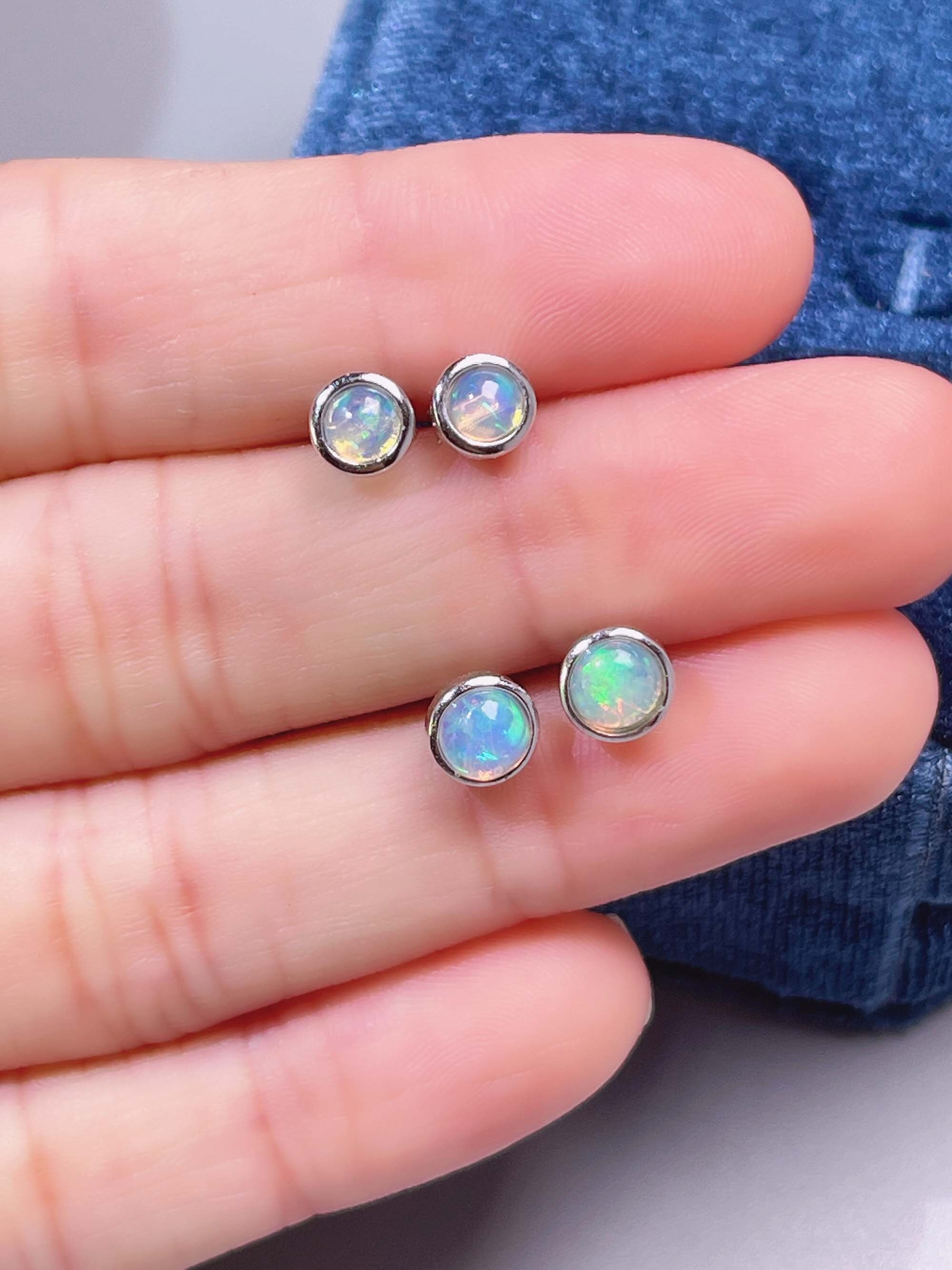 Natural Fire Opal Stud Earring 925 Sterling Silver White Opal Etsy