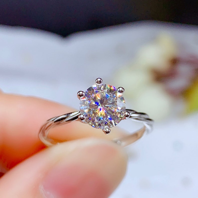 Dainty Moissanite Ring Simple Silver Band 1ct Moissanite Etsy