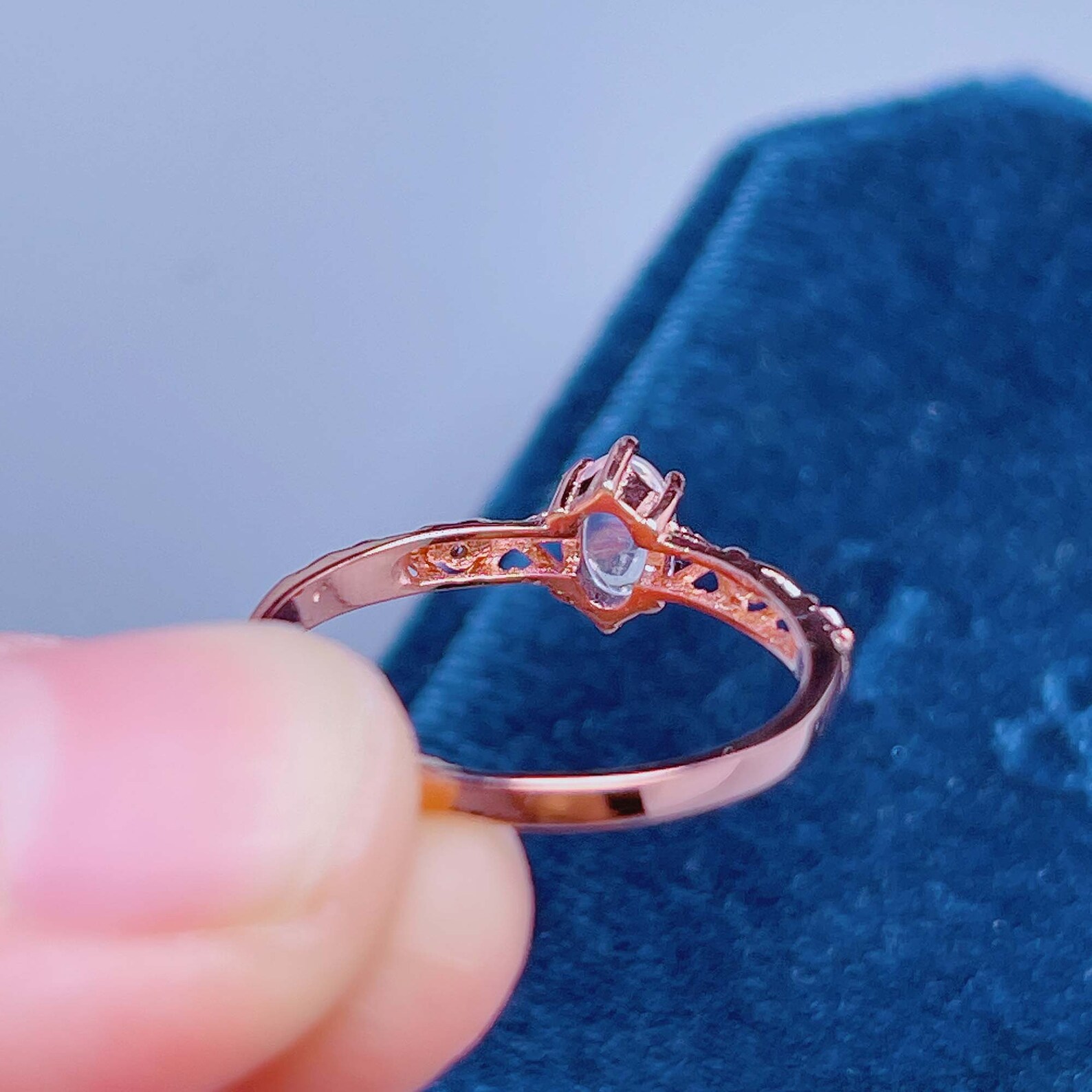 Natural Moonstone and Zircon 18K Rose Gold-Plated Ring main image 1