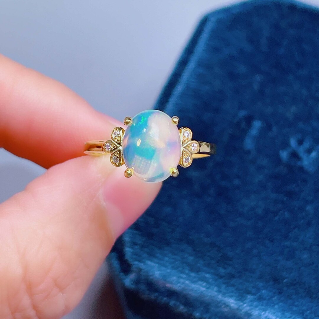 Natural Opal Ring 810mm Genuine Opal Ring CZ Halo Sterling - Etsy