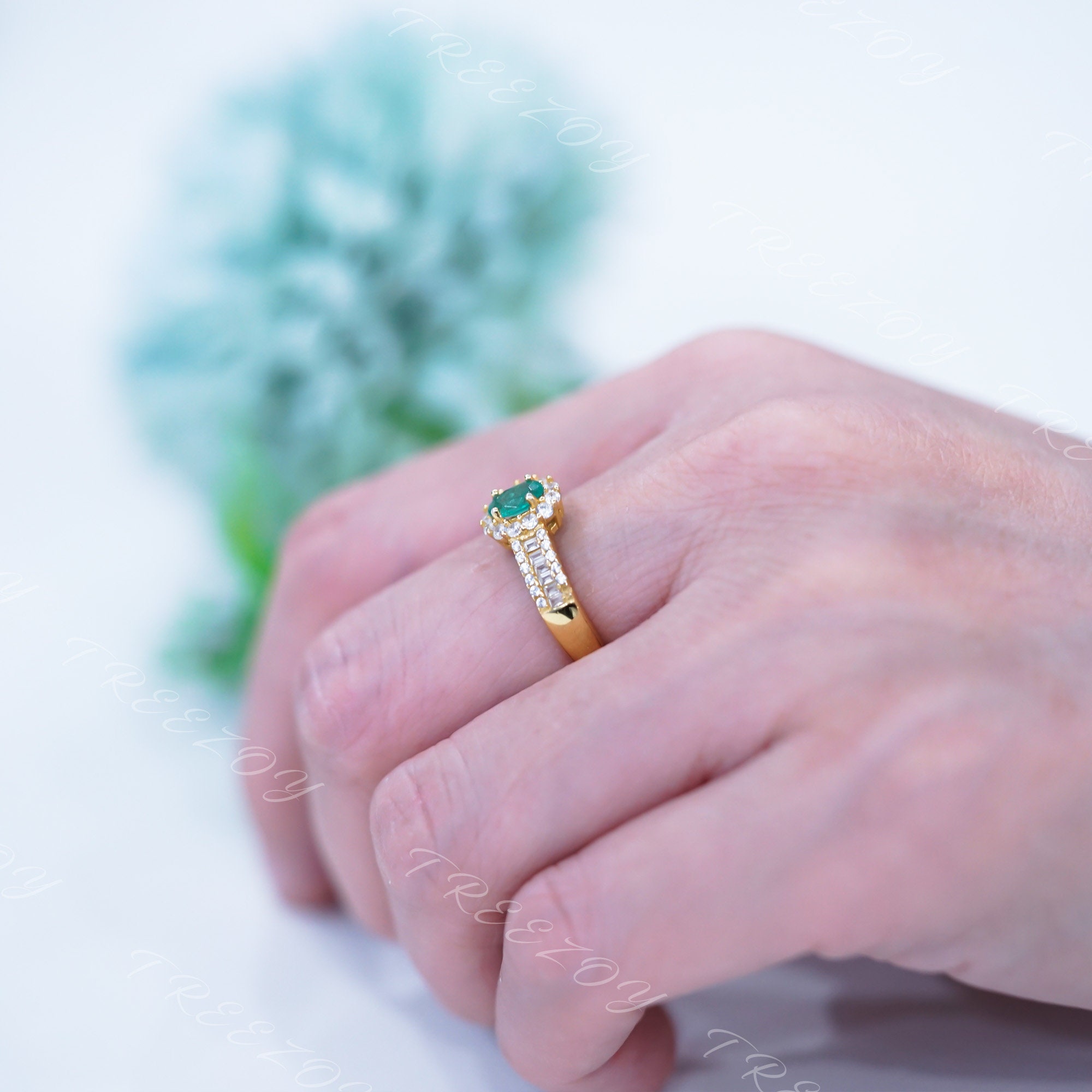 Bague En Argent Massif 925 Plaqué Or Avec émeraudes Et Zircons - Neuf Sans Emballage