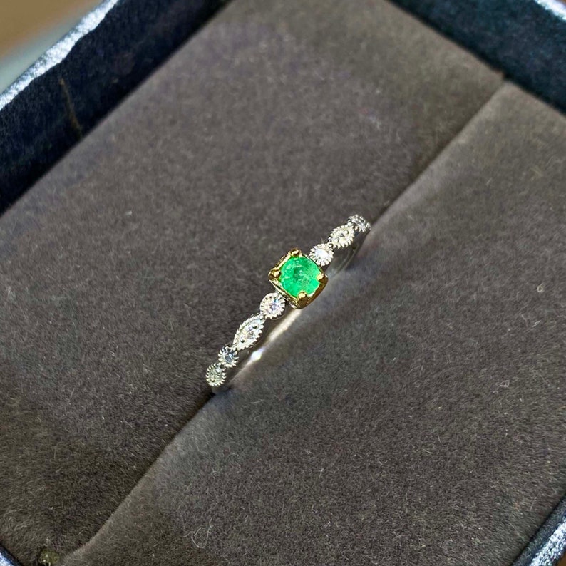 Green Gemstone Emerald Cut Ring Women Ring May Birthstone 925 Sterling Silver Band Ring Natural Colombia Emerald Ring Emerald Jewelry