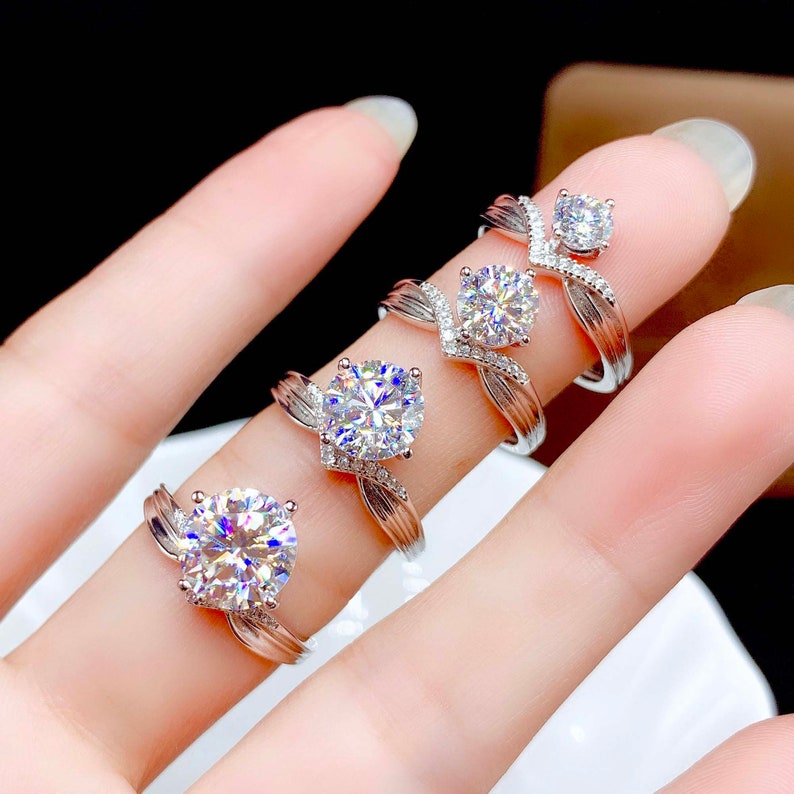 Engagement Ring Handmade Sterling Silver Ring Wedding Ring 3 Ct Brilliant Round Cut Moissanite Jewelry Promise Ring Gift for Her