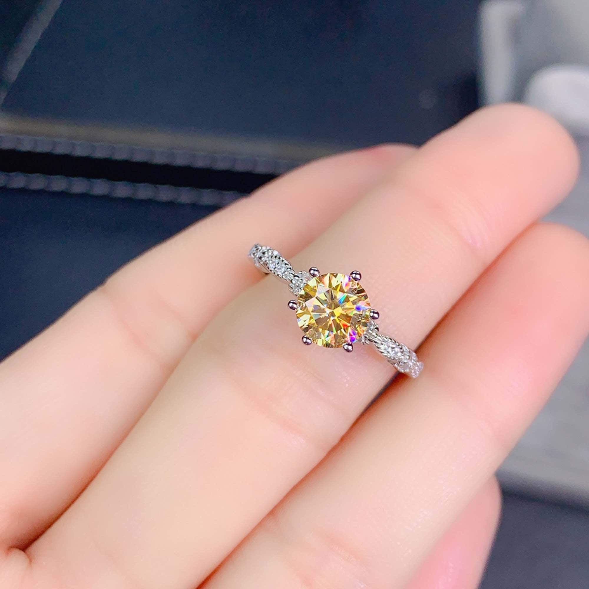 Classic Yellow Moissanite Ring 1ct Brilliant Round Cut Etsy