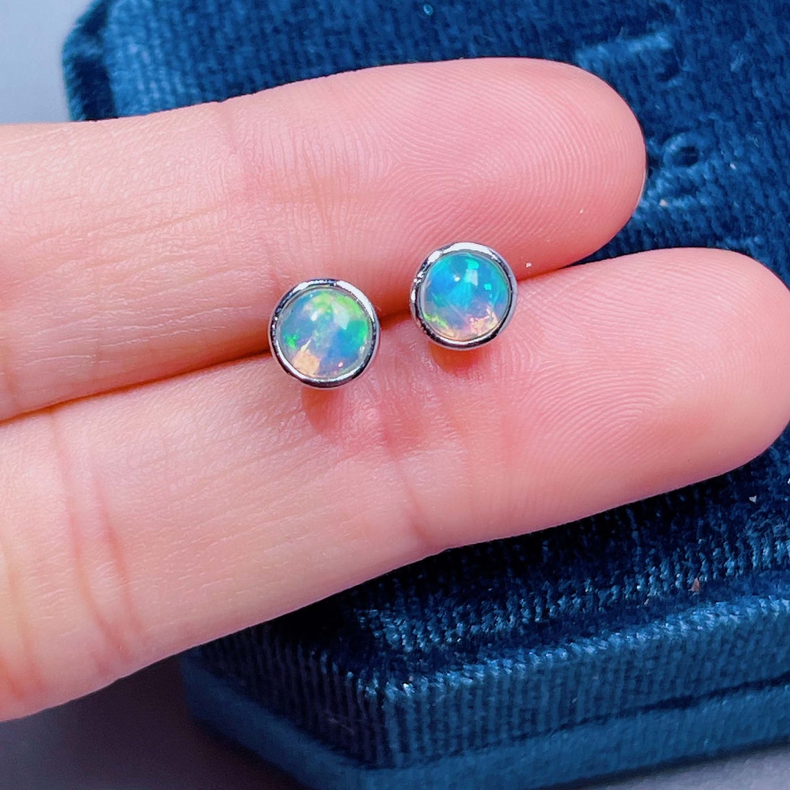 Natural Fire Opal Stud Earring 925 Sterling Silver White Opal - Etsy