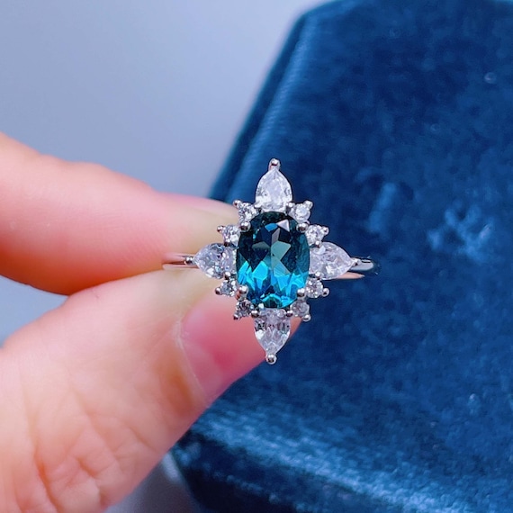 Natural London Blue Topaz Ring, Sterling Silver Ring, Unique