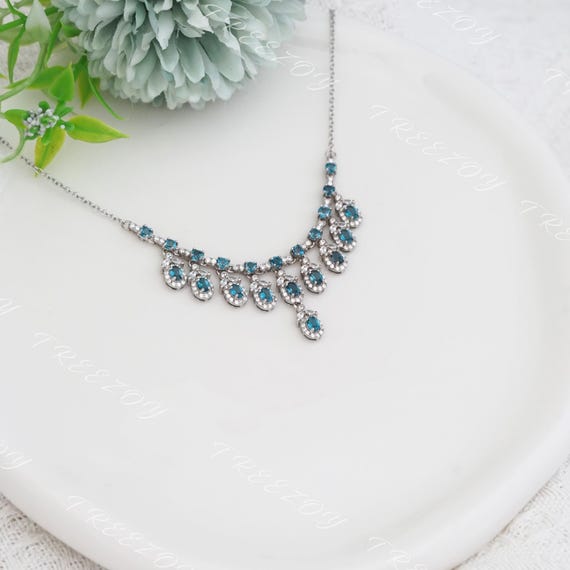 Collana In Argento Sterling Con Ciondolo Cuore E Topazio Blu Svizzero Naturale - Catena 50 Cm - Pietra AAA