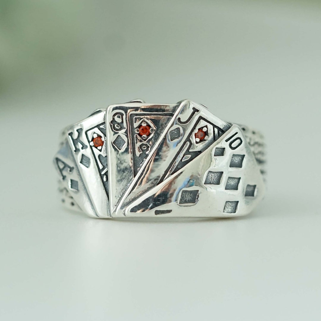 Solid 925 Sterling Silver Playing Cards Ring: Adjustable Poker Ring - Etsy