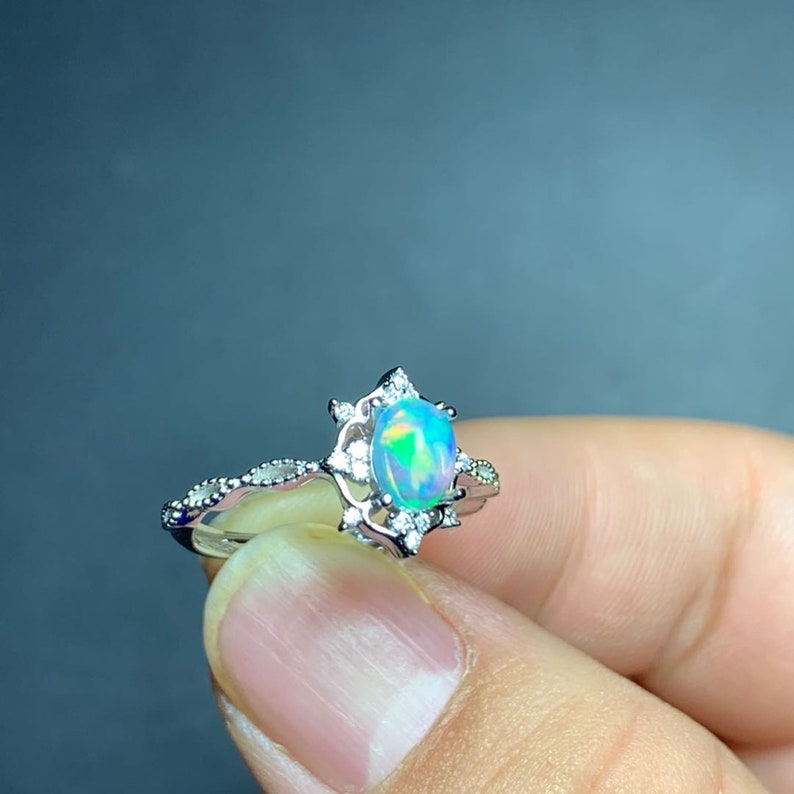 Opal Ring Sterling Silver Genuine Opal Ring October | Etsy