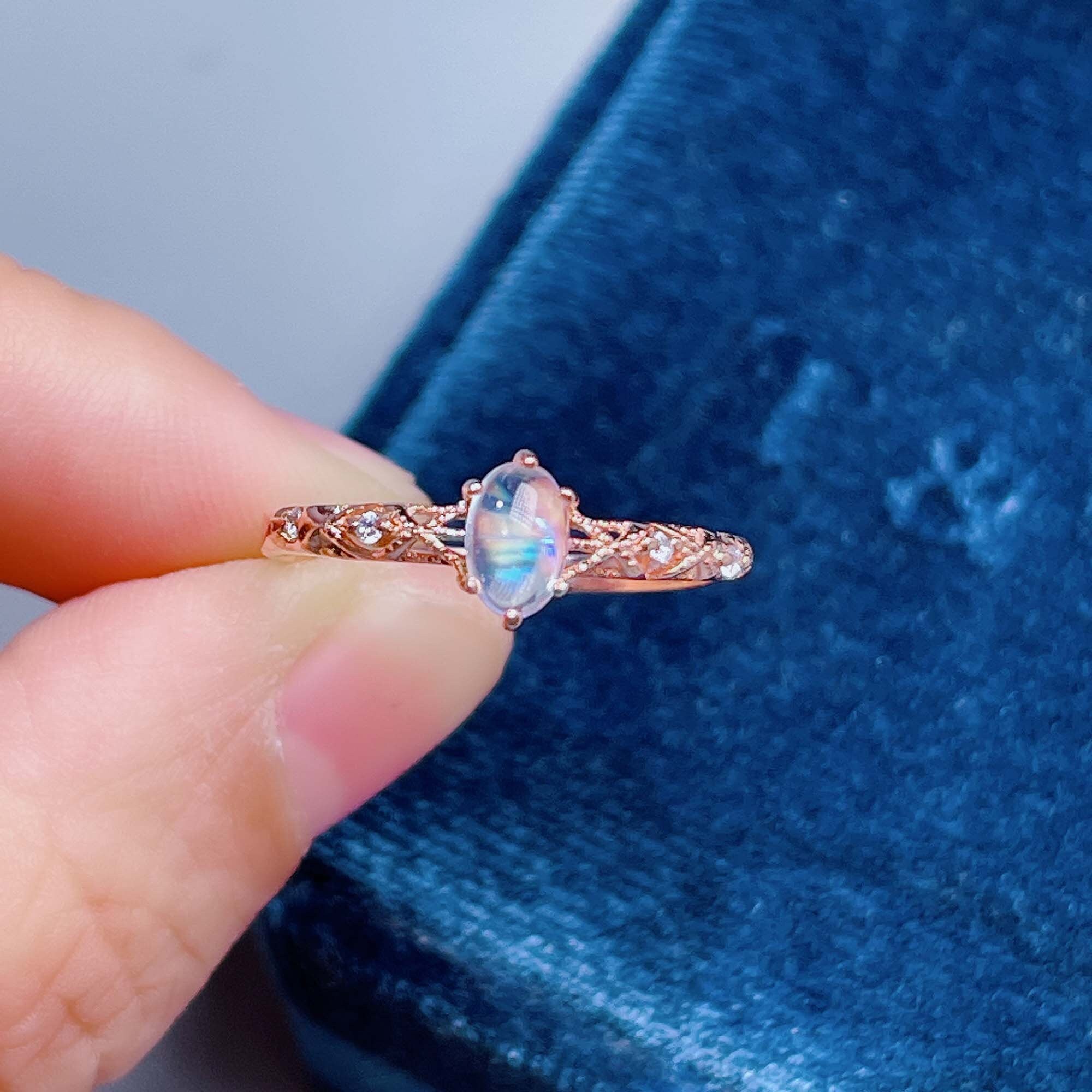 Rose Gold Moonstone Ring, Dainty Natural Moonstone Ring, Simple Ring,…