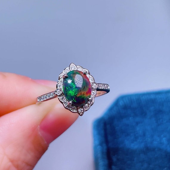 Natural Black Opal Ring Oval 79mm Fire Opal Ring October - Etsy