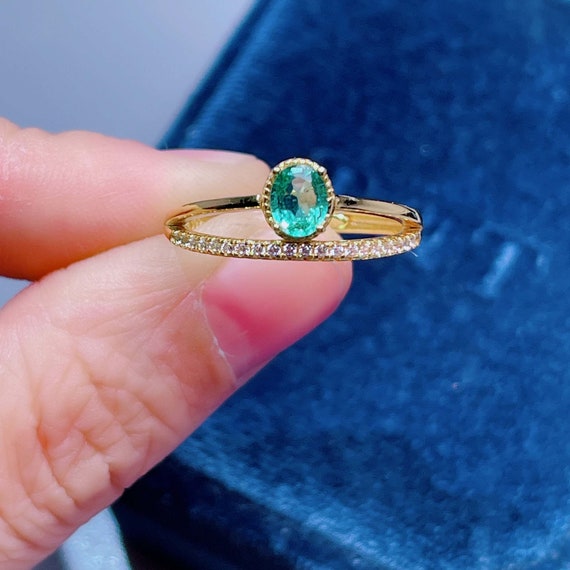 Natural Emerald Ring Gold Colombia Raw Emerald Ring Oval Cut - Etsy