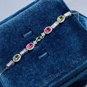 Dainty Tourmaline Bracelet | Colorful Real Multi-Stone Bracelet | Handmade Sterling Silver Bracelet | October Birthstone | Anniversary Gift