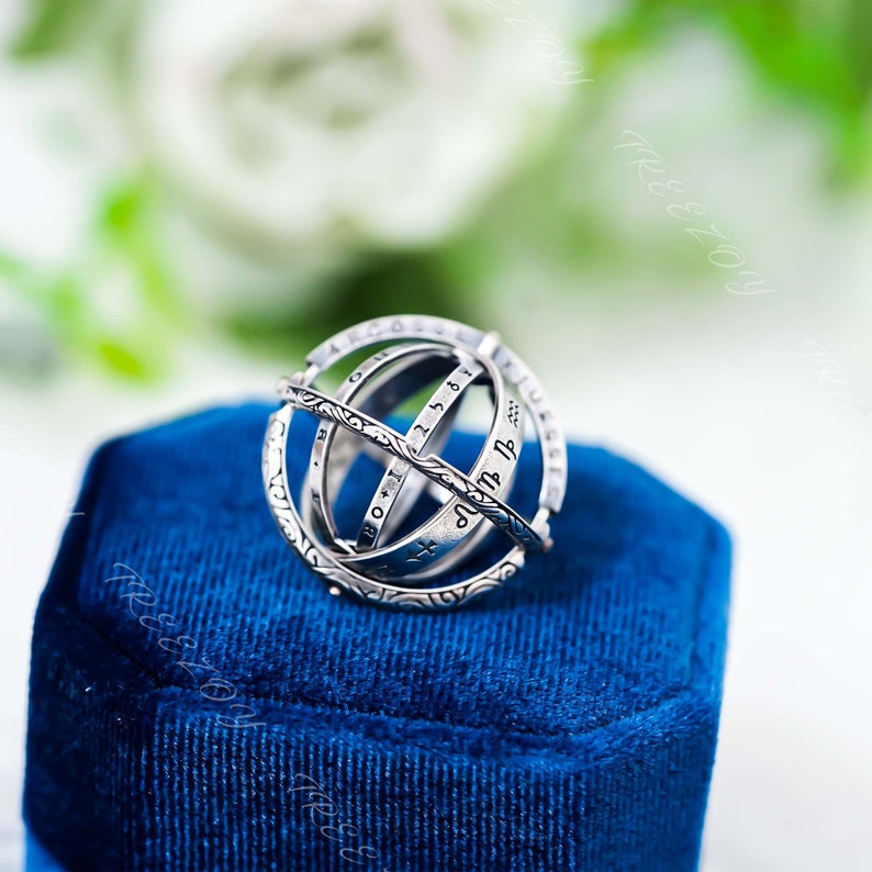 925 Sterling Silver Ring for Women & Men, Foldable Astronomical Sphere Ring, Band Men Ring, Gift for Him, Couple Ring,Silver Ring for Women image 2
