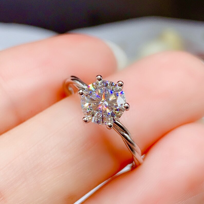 Dainty Moissanite Ring Simple Silver Band 1ct Moissanite Etsy