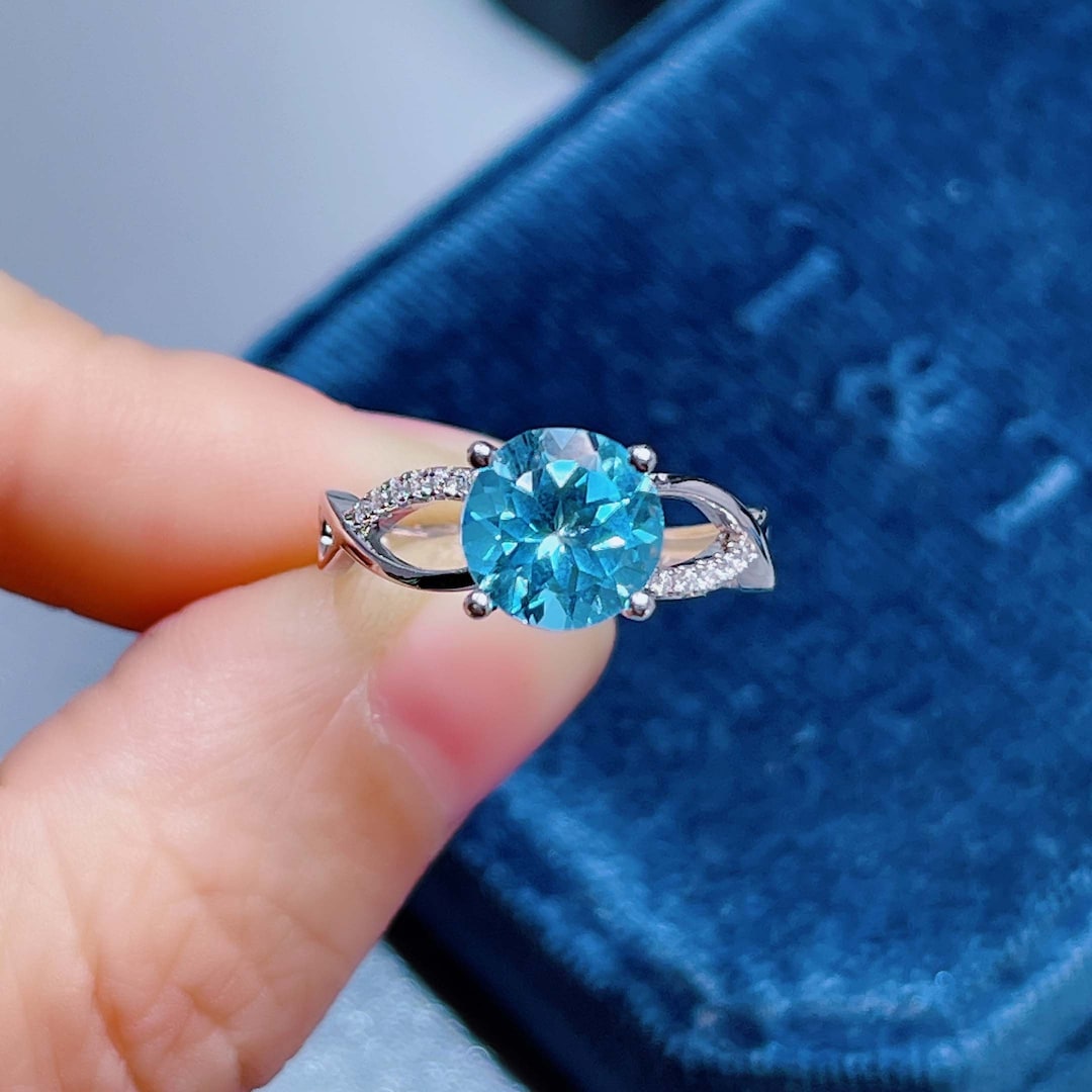 Bague Argent Sterling 925 Avec Topaze Bleue - Taille 57 (18,1 Mm) - Occasion Très Bon état