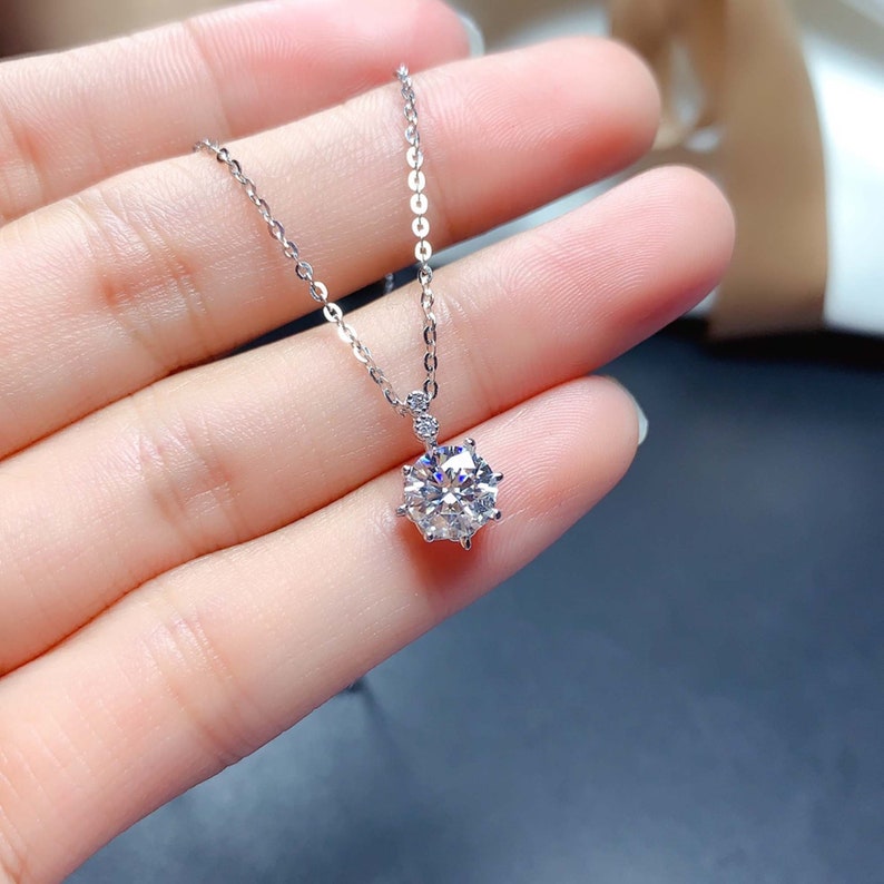 1ct Moissanite Pendant Necklace 925 Sterling Silver Chain Etsy