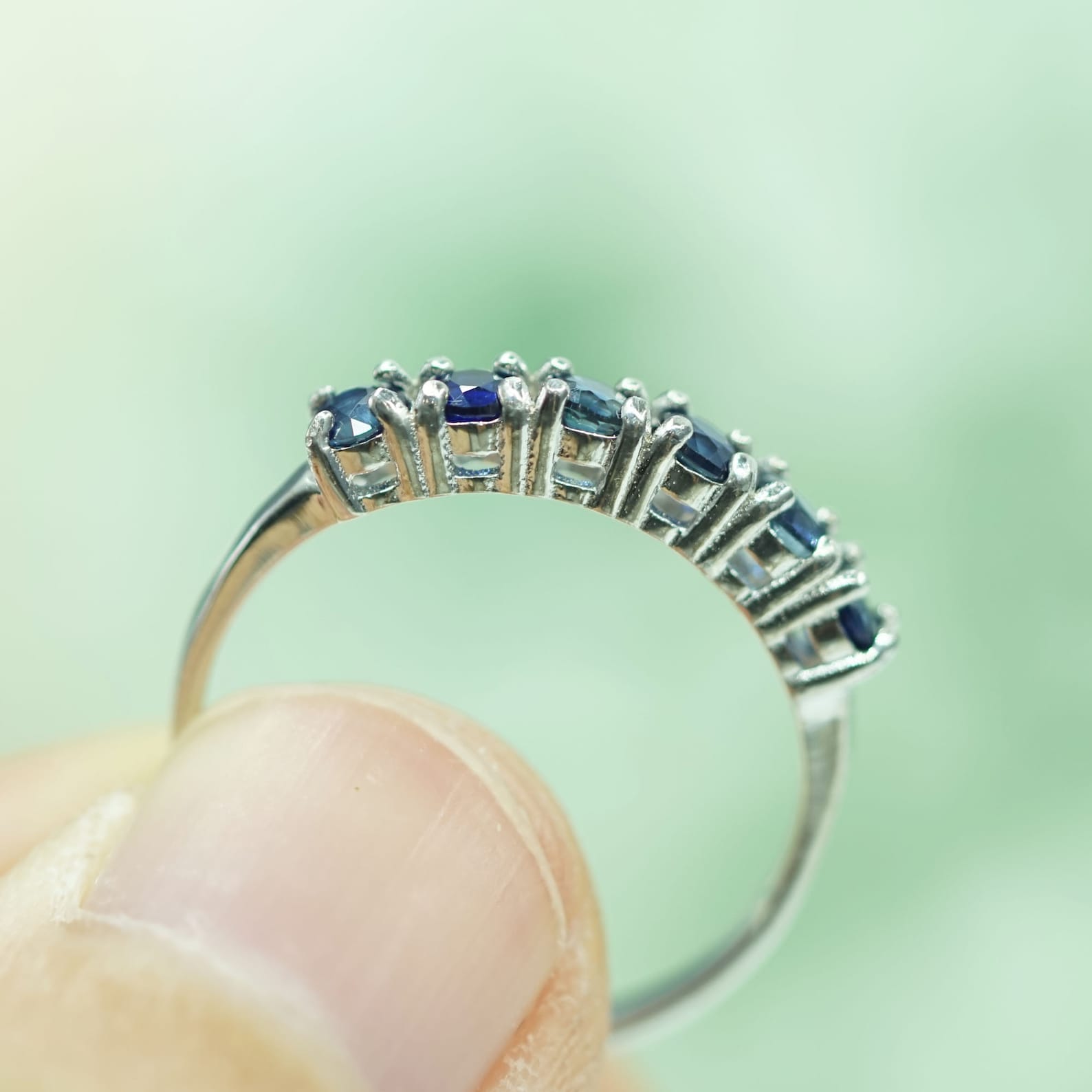925 Sterling Silver Band Genuine Sapphire Band Ring Etsy